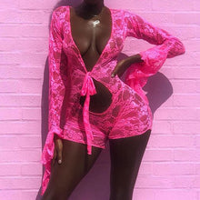 Load image into Gallery viewer, Sexy Fashion Rompers Pink Deep V Neck