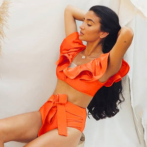 Push-Up Padded Bra Ruffles Bandage Bikini Set