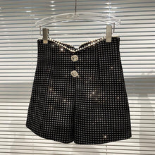 Load image into Gallery viewer, Pearl Irregular Edge Diamond Button Decoration High Waist Casual Velvet Shorts