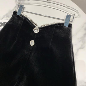 Edge Diamond Button Decoration High Waist Casual Velvet Shorts