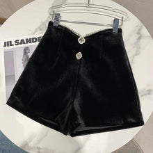 Load image into Gallery viewer, Edge Diamond Button Decoration High Waist Casual Velvet Shorts
