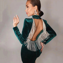 Load image into Gallery viewer, Sexy Backless Diamond Tassel Velvet Dress