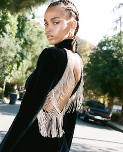 Sexy Backless Diamond Tassel Velvet Dress
