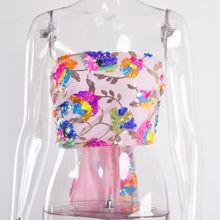 Load image into Gallery viewer, Floral Sequin Embroidery Pink Summer Crop Top