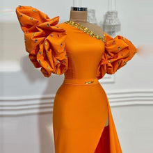 Load image into Gallery viewer, Orange One Shoulder Prom Dress