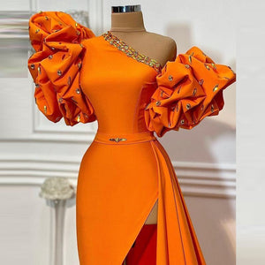 Orange One Shoulder Prom Dress