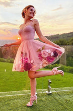 Load image into Gallery viewer, Spaghetti Strap Pink Sweetheart Evening Dress