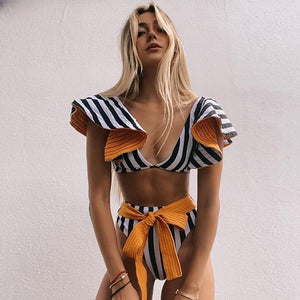 Push-Up Padded Bra Ruffles Bandage Bikini Set
