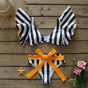Push-Up Padded Bra Ruffles Bandage Bikini Set