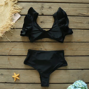 Push-Up Padded Bra Ruffles Bandage Bikini Set