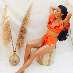 Push-Up Padded Bra Ruffles Bandage Bikini Set