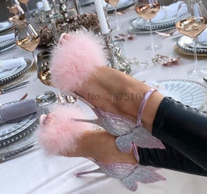 Butterfly Angel Wings Lady Sandals Crystal Embellished Stiletto