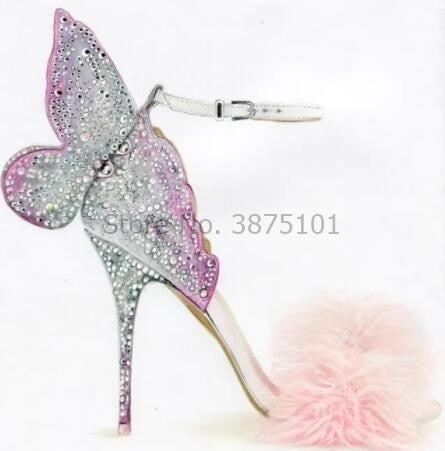 Butterfly Angel Wings Lady Sandals Crystal Embellished Stiletto