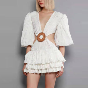 White Hollow Out  Sexy Dress