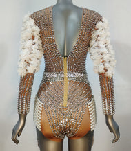 Load image into Gallery viewer, Luxury Pearls Rhinestones Flower Sleeve Bodysuit