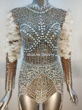 Load image into Gallery viewer, Luxury Pearls Rhinestones Flower Sleeve Bodysuit