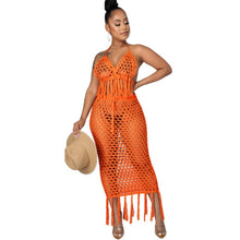 Load image into Gallery viewer, Spaghetti Strap Long Tassel Sexy Backless Hollow Out Maxi Dress