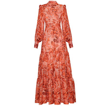 Load image into Gallery viewer, Vintage Elegant Lapel Long Sleeve Button Printing Party Dress