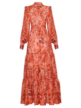 Load image into Gallery viewer, Vintage Elegant Lapel Long Sleeve Button Printing Party Dress