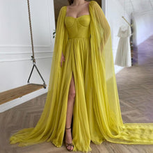 Load image into Gallery viewer, Long Cape Side Slit A-Line Evening Dress