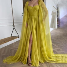 Load image into Gallery viewer, Long Cape Side Slit A-Line Evening Dress