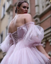 Load image into Gallery viewer, Off Shoulder Sweetheart Short Sleeve Ball Gown with Bow Pleat