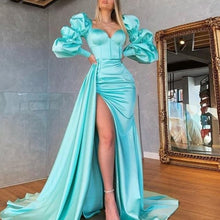 Load image into Gallery viewer, Light Blue Satin Mermaid Evening Dress