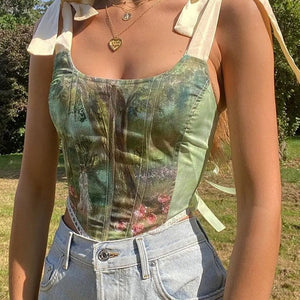 Printed Lace Up Camisole