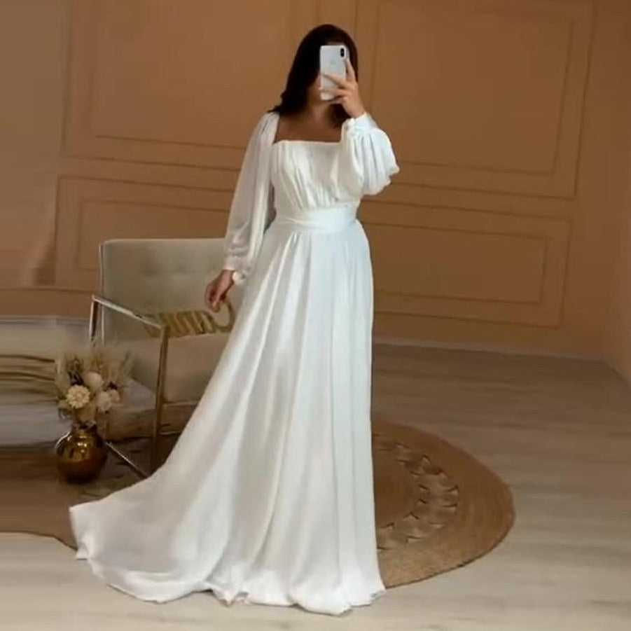 Simple White Silk Evening Dress