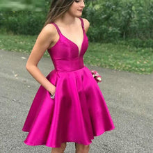 Load image into Gallery viewer, Spaghetti Strap Satin Homecoming Dress