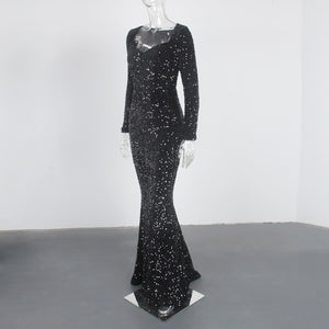 Long Sleeve Sequin Maxi Dress
