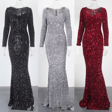 Load image into Gallery viewer, Long Sleeve Sequin Maxi Dress