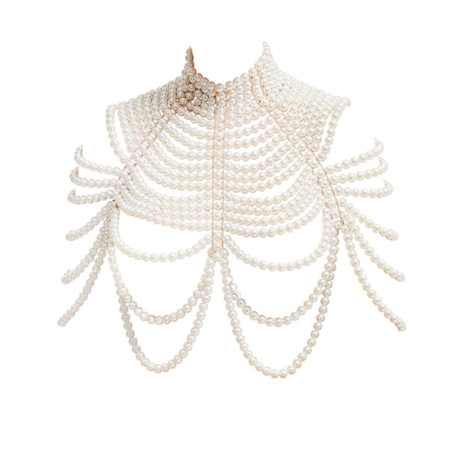  Aiosy Pearls Body Chain Sexy Shawl Necklace Pearl Top