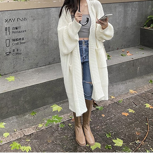 Long Loose Knitted Cardigan Sweater