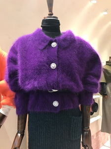 Short Style Purple Hairy Mink Cashmere Knitted Long Sleeves