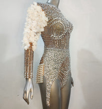 Load image into Gallery viewer, Luxury Pearls Rhinestones Flower Sleeve Bodysuit