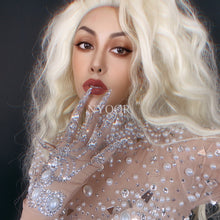 Load image into Gallery viewer, Luxury Pearls Mirrors Rhinestones Mesh Transparent Jumpsuit