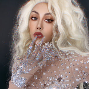 Luxury Pearls Mirrors Rhinestones Mesh Transparent Jumpsuit