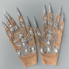 Load image into Gallery viewer, Luxury Pearls Mirrors Rhinestones Mesh Transparent Jumpsuit