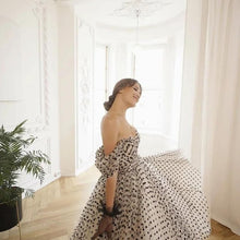 Load image into Gallery viewer, White&amp;Black Dots Tulle Evening Dress