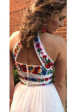 Load image into Gallery viewer, Unique Halter Floral Tulle Formal Evening Gowns