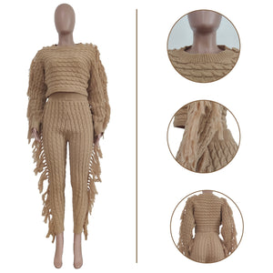Tassel Knitted Sweater Sexy Two Piece Set