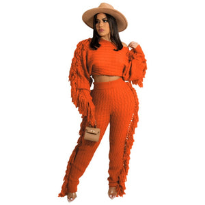 Tassel Knitted Sweater Sexy Two Piece Set