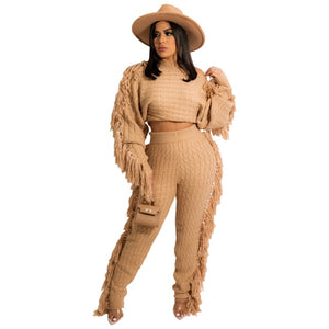 Tassel Knitted Sweater Sexy Two Piece Set