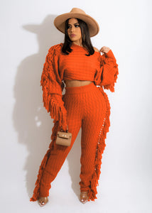 Tassel Knitted Sweater Sexy Two Piece Set