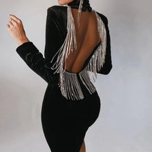Load image into Gallery viewer, Sexy Backless Diamond Tassel Velvet Dress
