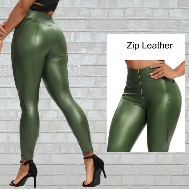 High Waist Zipper PU Leather Pants