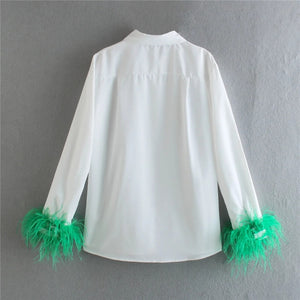 Long Sleeve Green Feather Top