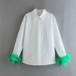 Long Sleeve Green Feather Top
