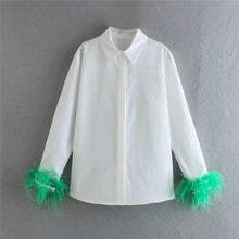 Load image into Gallery viewer, Long Sleeve Green Feather Top